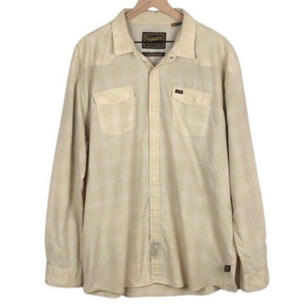 HOWLER BROS H-Bar-B Tech Shirt Men's XL Tan Plaid Western Snap Long Sleeve